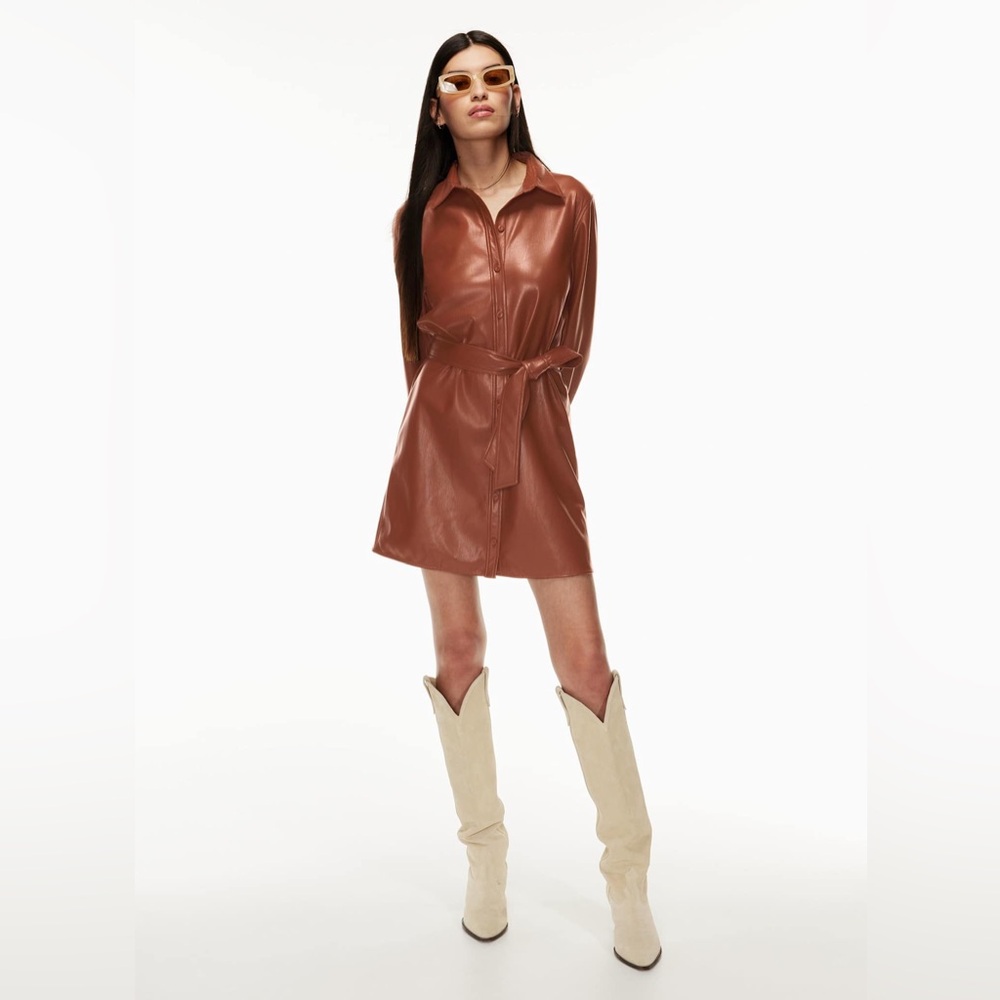 Aritzia Wilfred Belted Vegan Leather shirt dress, Size XS